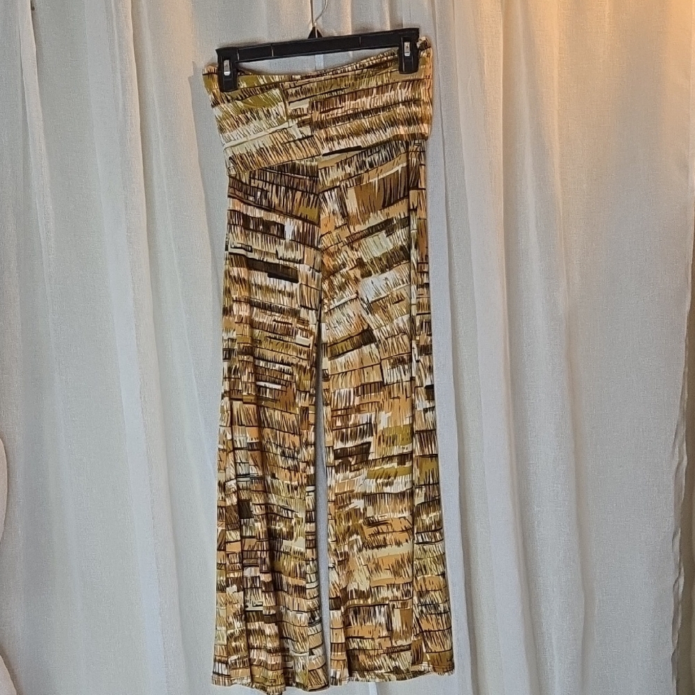 Brown Patterned Wide-Leg Pants